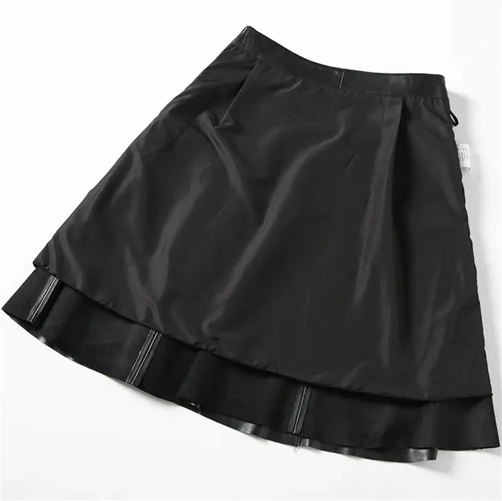 Women Plus Size Skirt Women High Waist Midi Leather Skirt Female Pleated Skirt