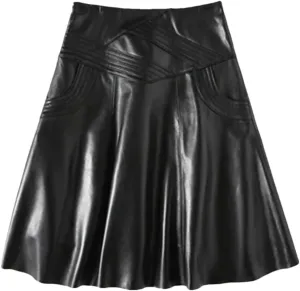 Women Plus Size Skirt Women High Waist Midi Leather Skirt Female Pleated Skirt