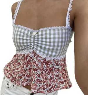 Women Y2k Backless Crop Top Sexy Tie Up Spaghetti Strap Camisole Shirt Cute Summer Tops