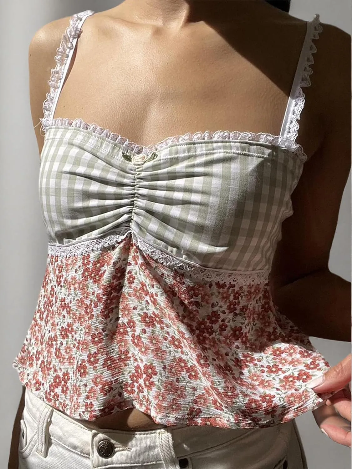 Women Y2k Backless Crop Top Sexy Tie Up Spaghetti Strap Camisole Shirt Cute Summer Tops