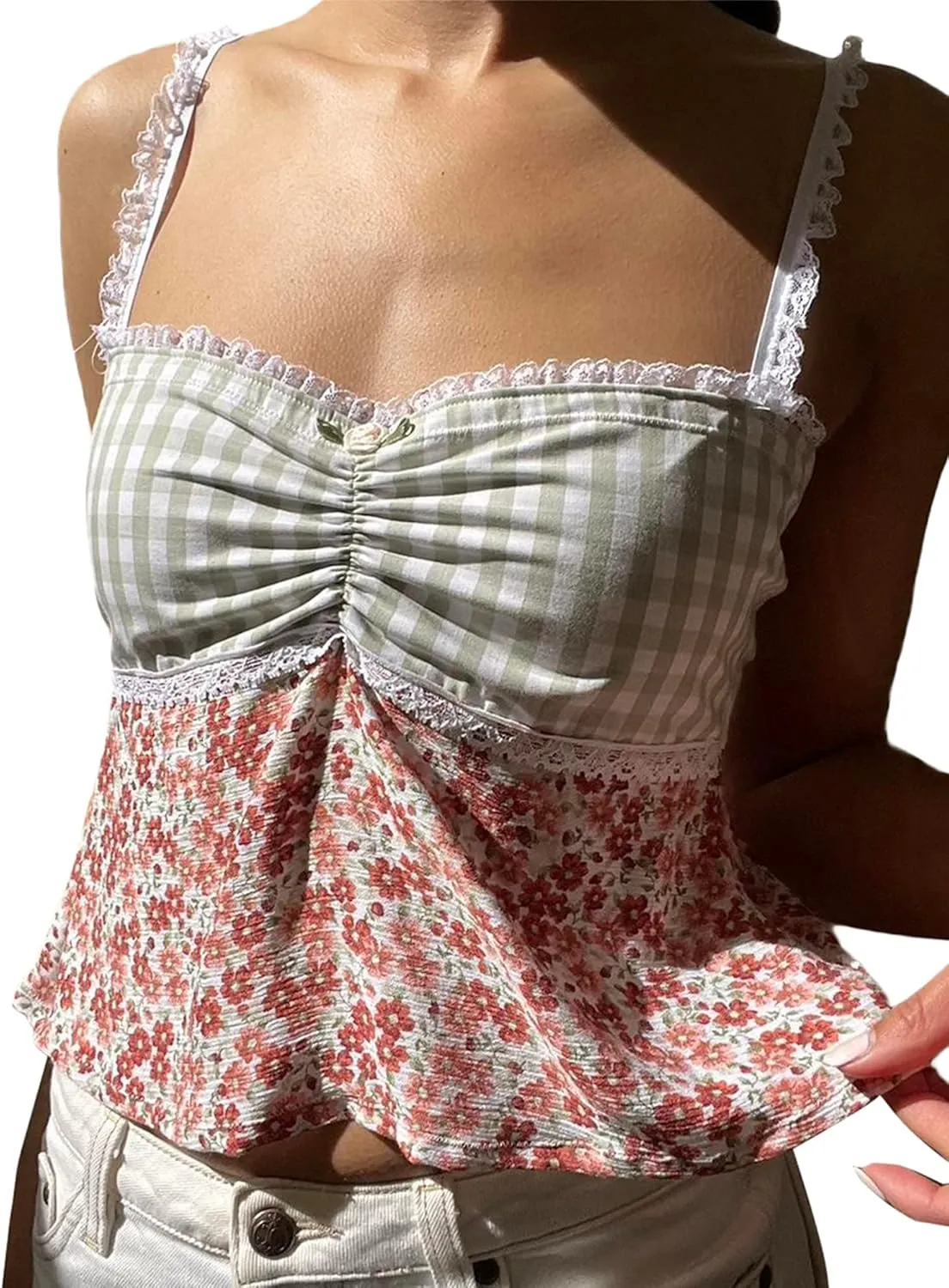 Women Y2k Backless Crop Top Sexy Tie Up Spaghetti Strap Camisole Shirt Cute Summer Tops