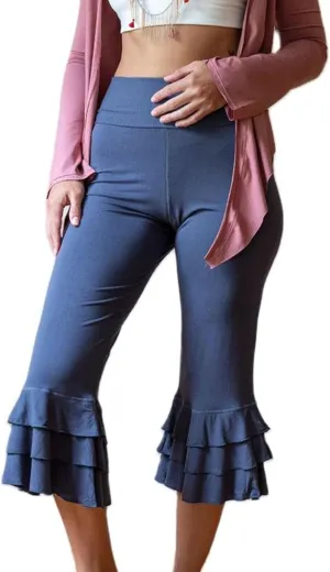 Women Y2K Capri Pants Lace Ruffle Knee Length Cropped Sweatpants Summer Casual Tie-Up Stretch Crop Leggings