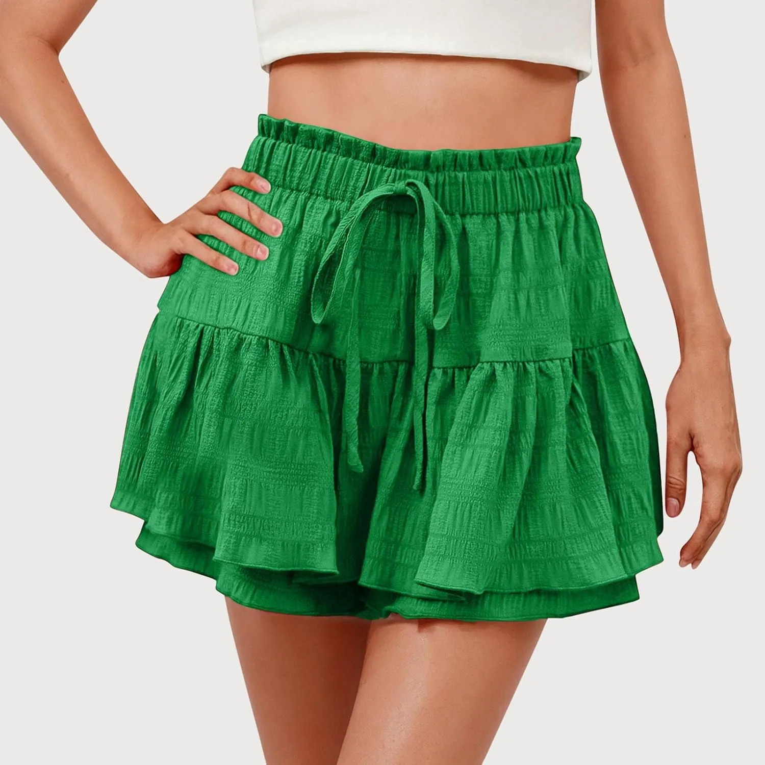 Women's Casual Skorts Fashion Ruffle Drawstring Skirt with Shorts Summer Solid High Waisted Skort 2025 Beach Clothes