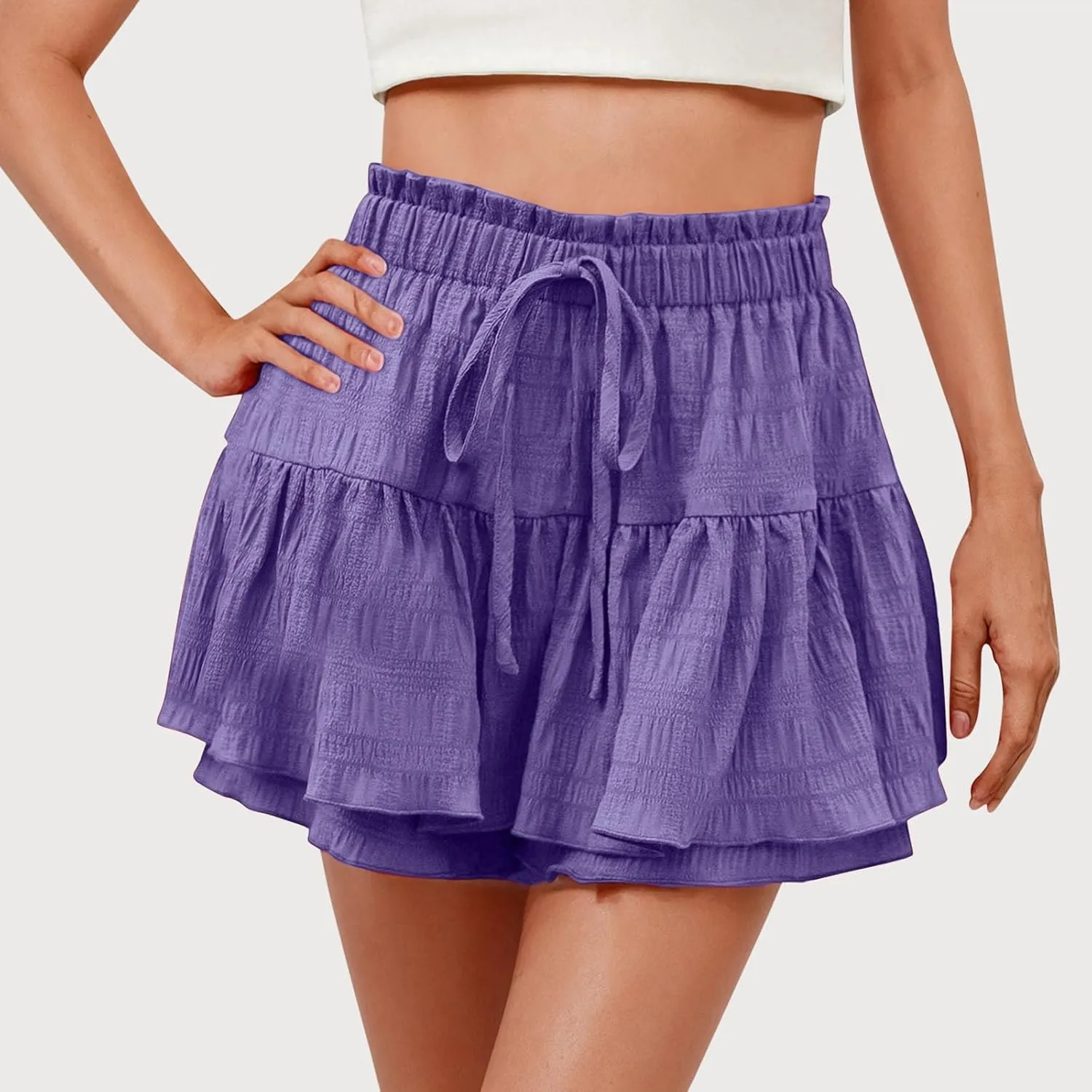 Women's Casual Skorts Fashion Ruffle Drawstring Skirt with Shorts Summer Solid High Waisted Skort 2025 Beach Clothes