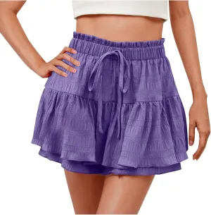 Women's Casual Skorts Fashion Ruffle Drawstring Skirt with Shorts Summer Solid High Waisted Skort 2025 Beach Clothes