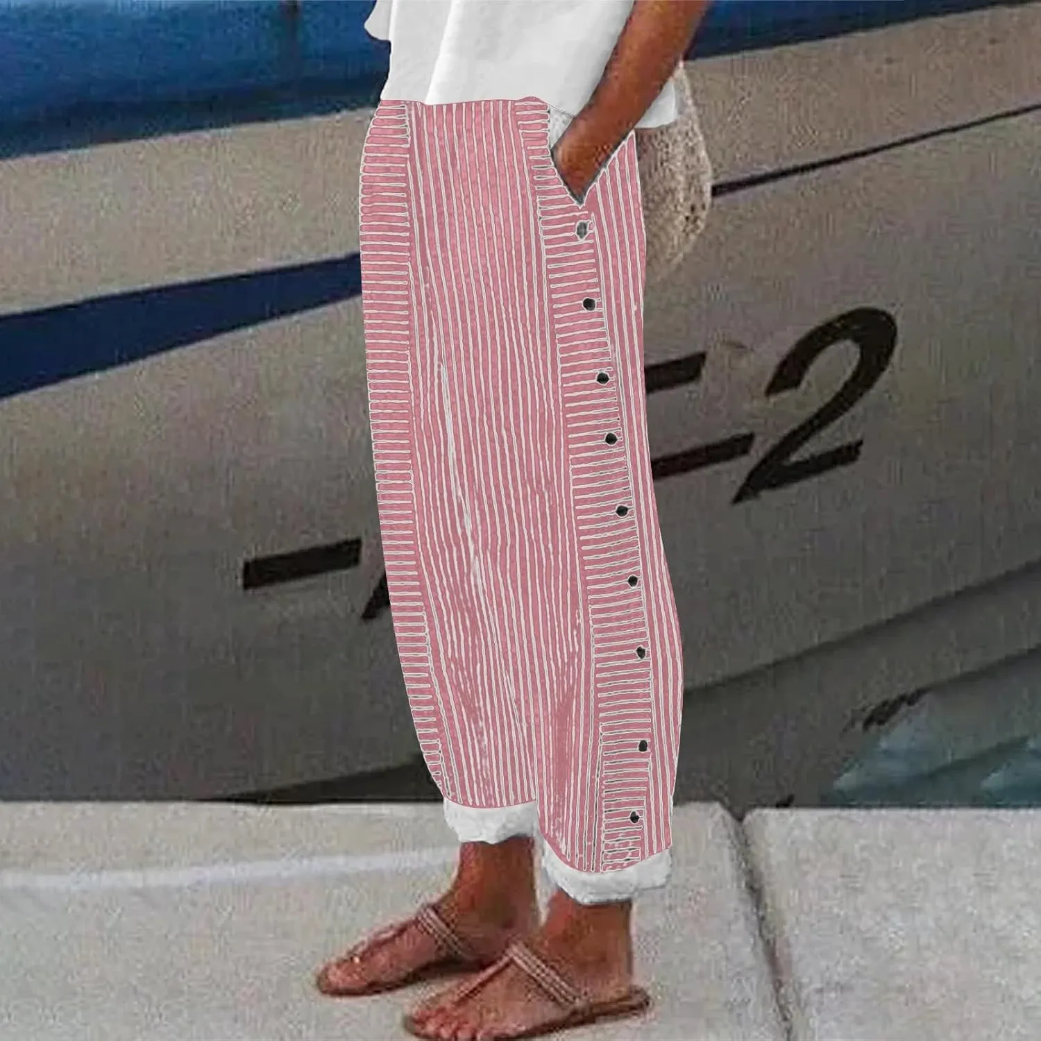 Womens Cotton Linen Palazzo Pants Loose Cotton and Linen Casual Pants Wide Leg Long Lounge Pant Trousers Straight