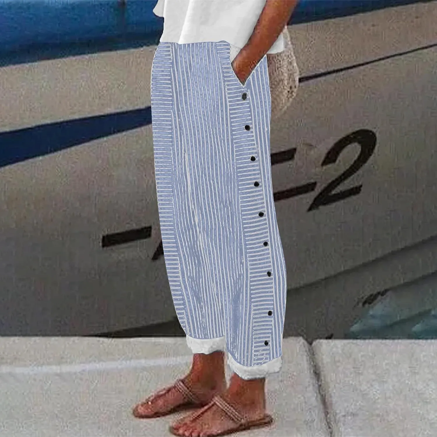 Womens Cotton Linen Palazzo Pants Loose Cotton and Linen Casual Pants Wide Leg Long Lounge Pant Trousers Straight