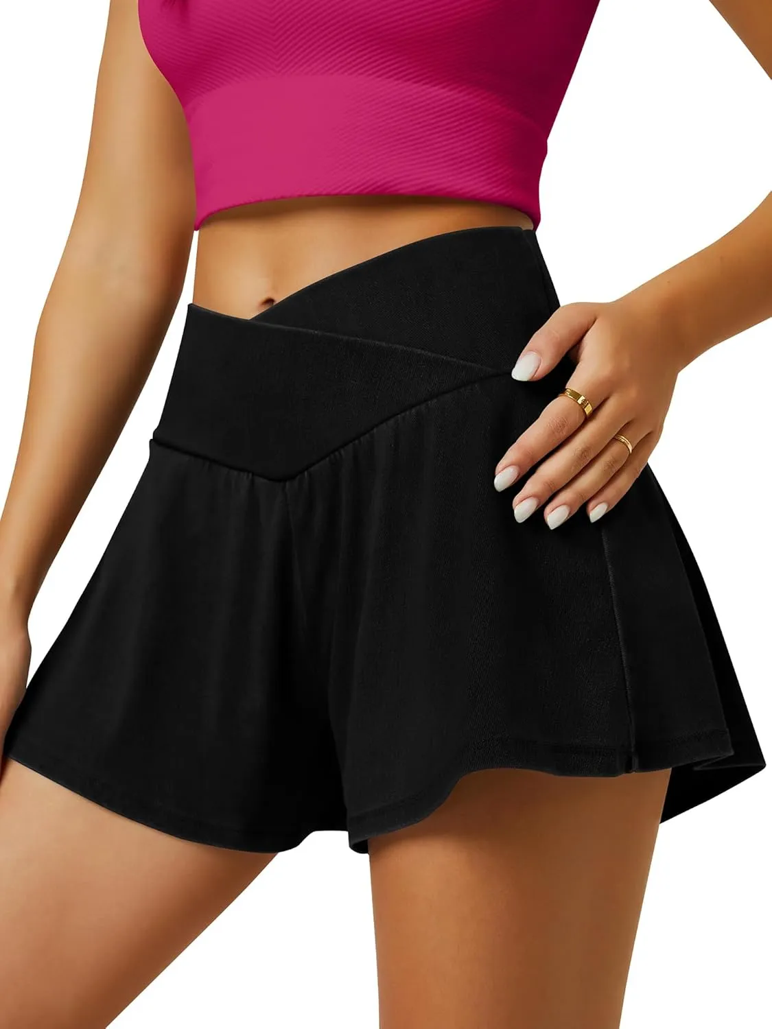 Womens Crossover Tennis Flowy Skorts Knit Denim Athletic Spandex Butterfly Shorts with Pockets