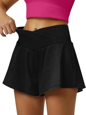 Womens Crossover Tennis Flowy Skorts Knit Denim Athletic Spandex Butterfly Shorts with Pockets