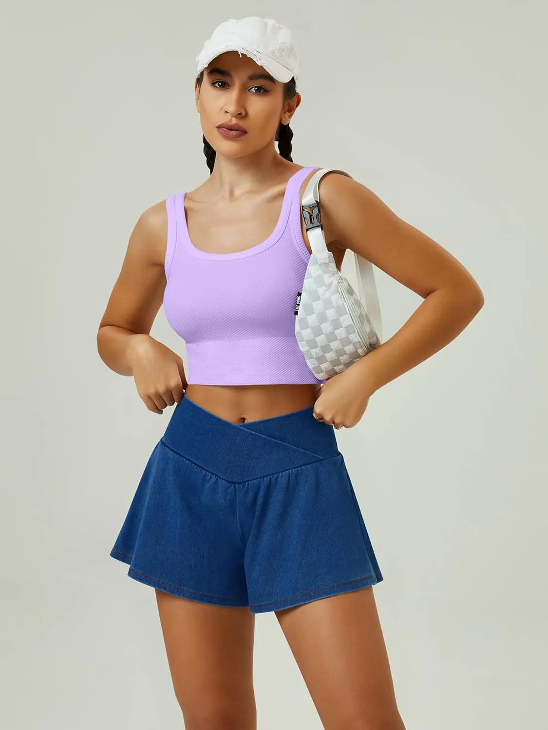 Womens Crossover Tennis Flowy Skorts Knit Denim Athletic Spandex Butterfly Shorts with Pockets