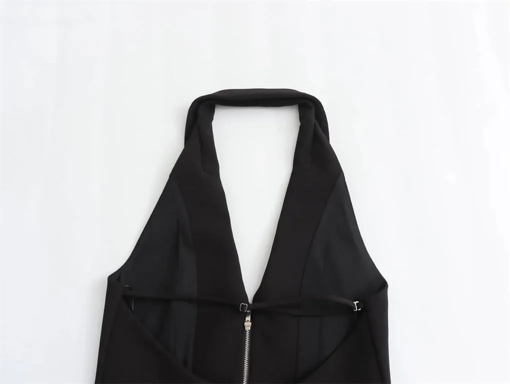 Women's Deep V-Neck Full Zipper Short Business Office Sleeveless Camisole
