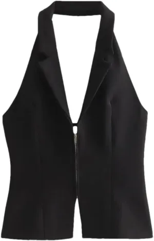 Women's Deep V-Neck Full Zipper Short Business Office Sleeveless Camisole