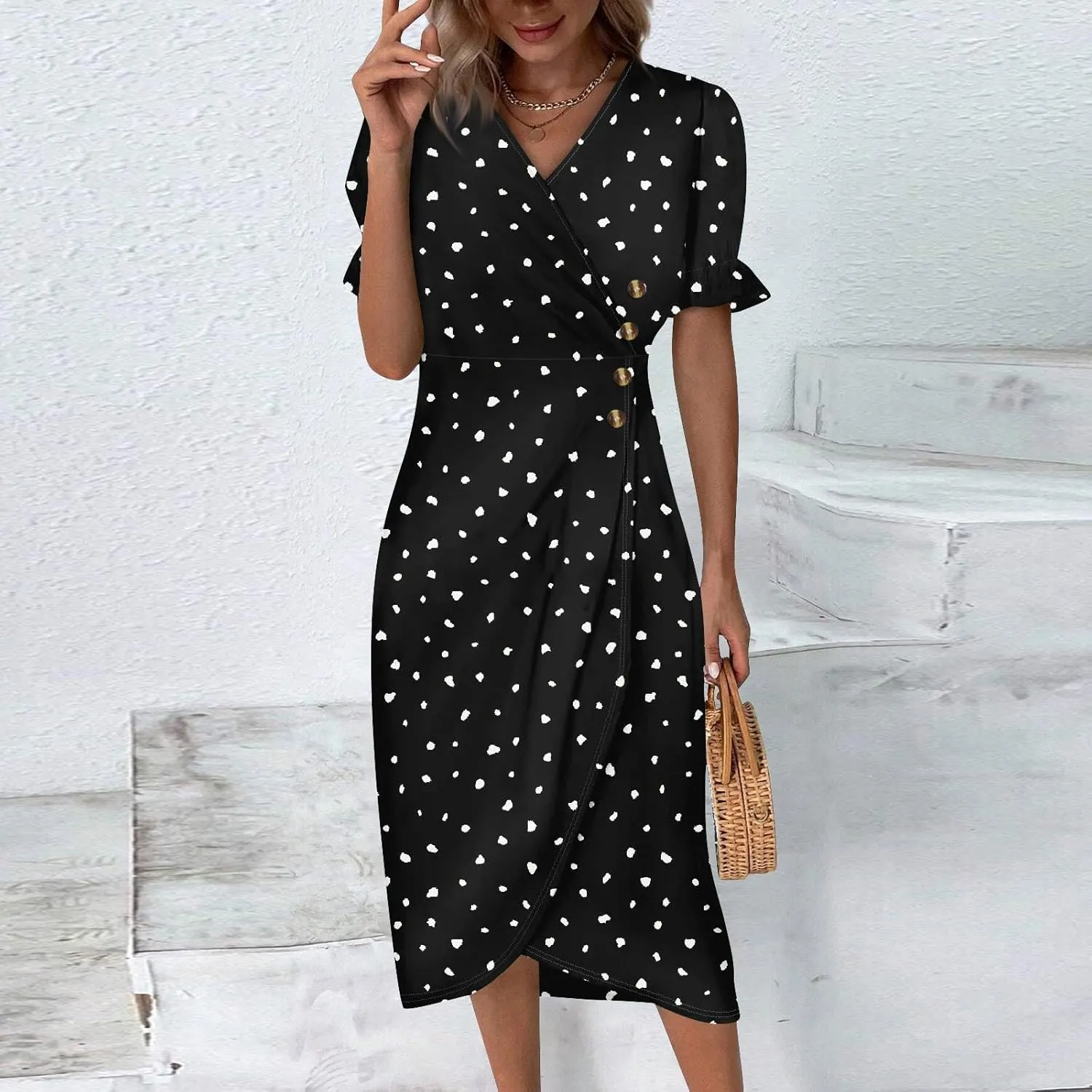 Womens Dresses Midi Dresses for Women Puff Sleeve Summer Dresses Women Casual Boho Fitted