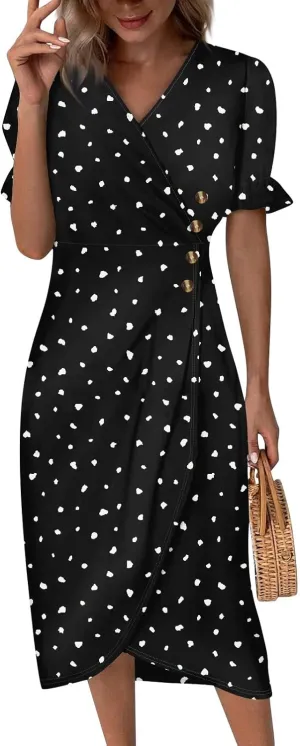 Womens Dresses Midi Dresses for Women Puff Sleeve Summer Dresses Women Casual Boho Fitted