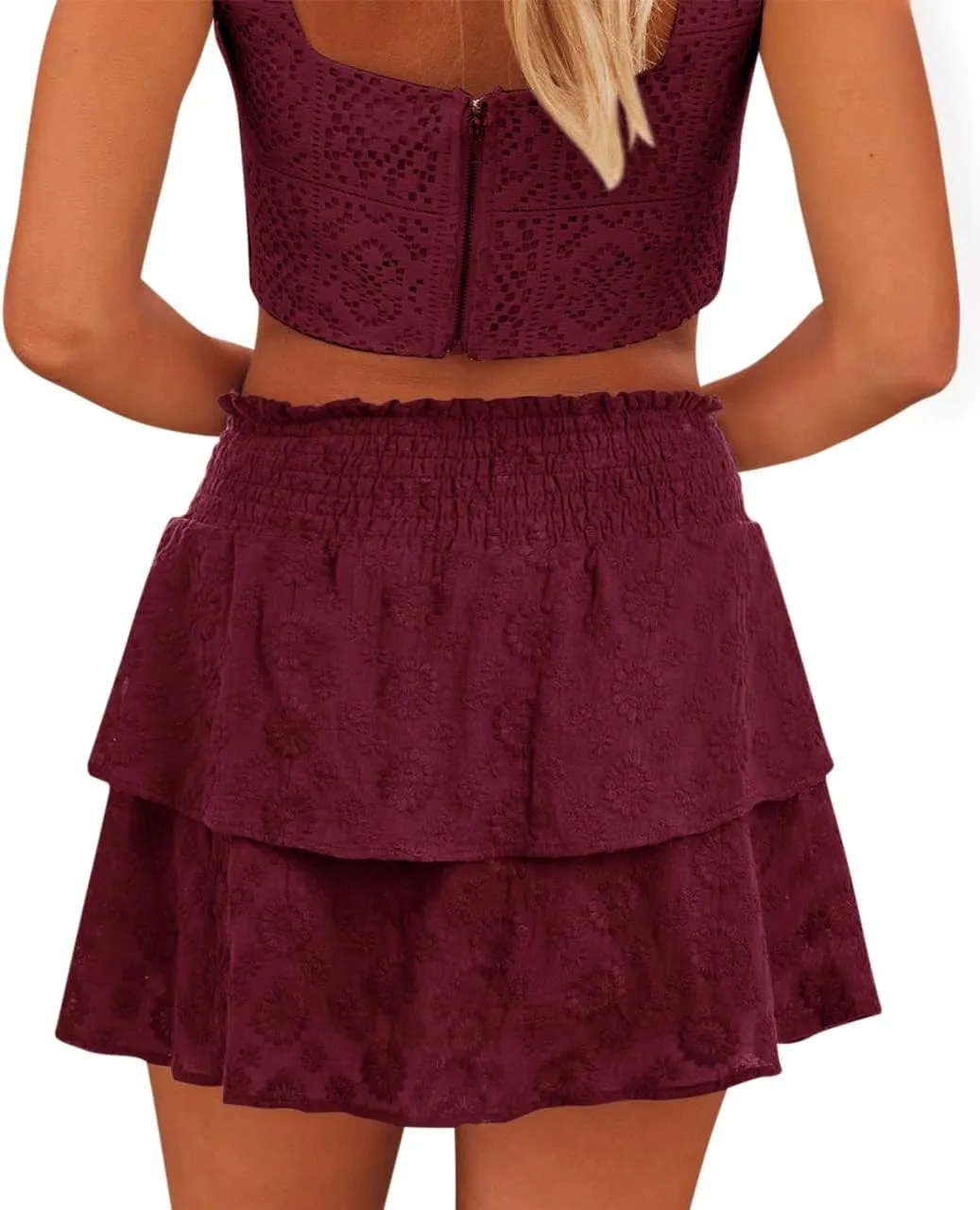 Womens Flowy Shorts Casual Boho Ruffle Tiered Mini Skirts Crochet Lace High Waist Cute Cotton Butterfly Skorts Summer Trendy