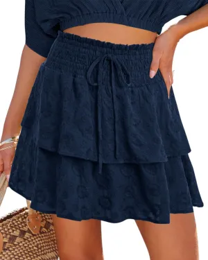 Womens Flowy Shorts Casual Boho Ruffle Tiered Mini Skirts Crochet Lace High Waist Cute Cotton Butterfly Skorts Summer Trendy