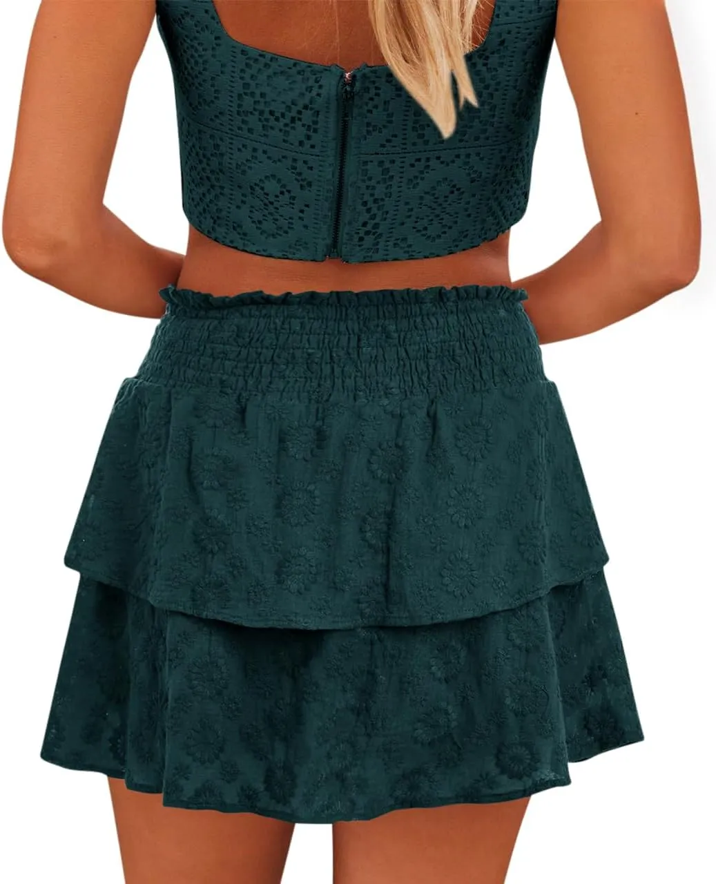 Womens Flowy Shorts Casual Boho Ruffle Tiered Mini Skirts Crochet Lace High Waist Cute Cotton Butterfly Skorts Summer Trendy