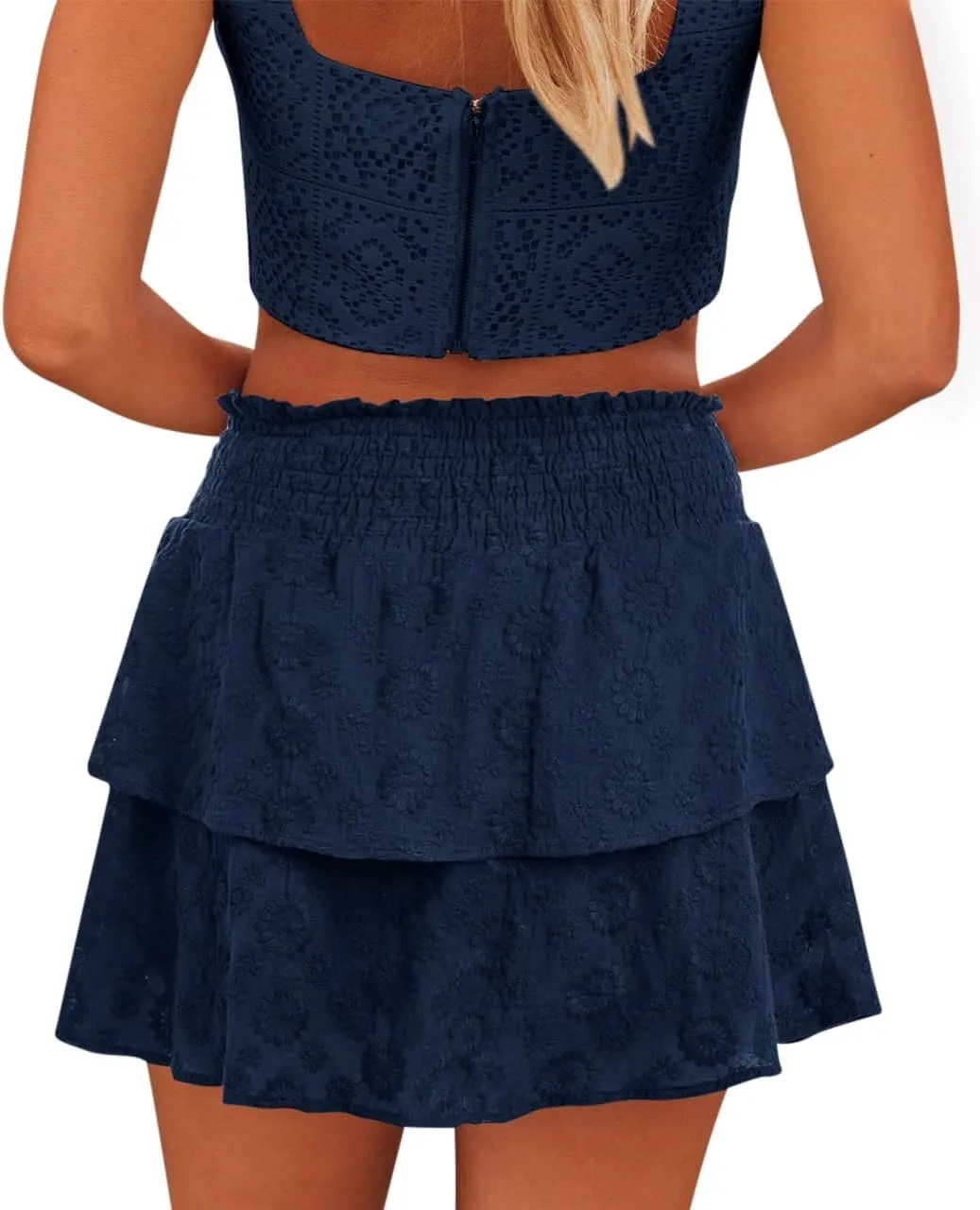 Womens Flowy Shorts Casual Boho Ruffle Tiered Mini Skirts Crochet Lace High Waist Cute Cotton Butterfly Skorts Summer Trendy