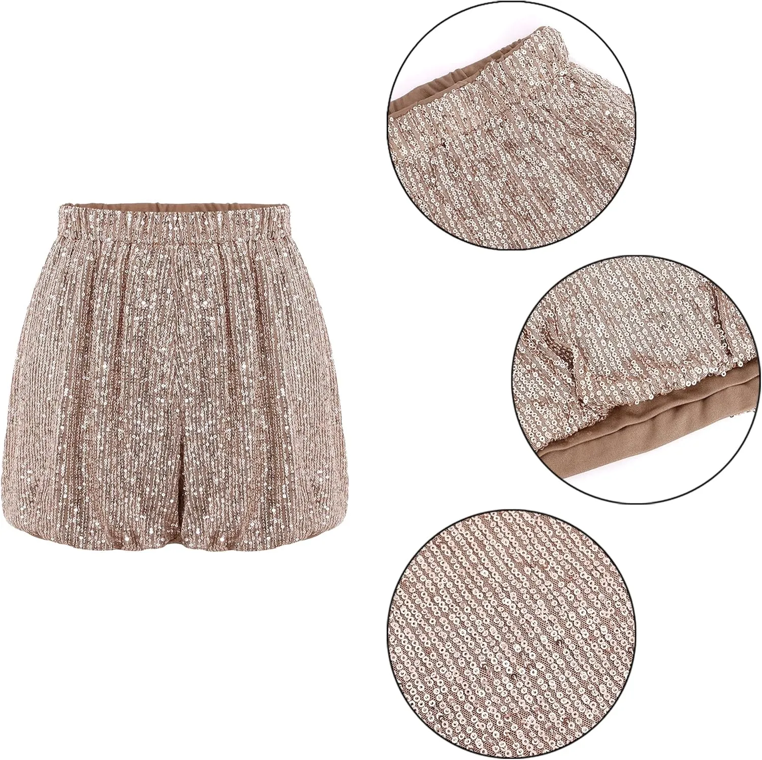 Women's High Waist Casual Sequin Elastic Sparkly Hot Pants Party Glitter Club Straight Leg Shorts