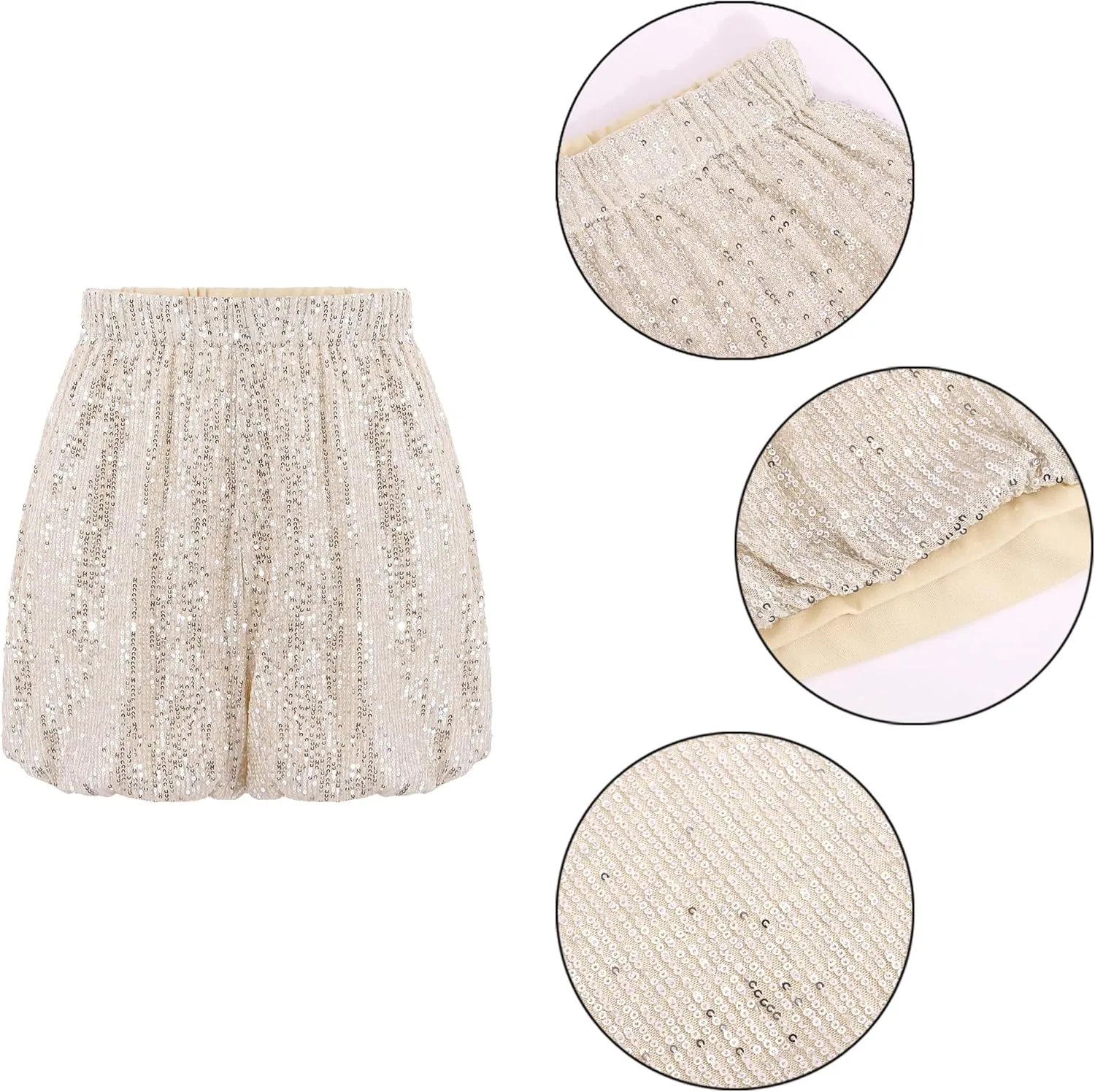 Women's High Waist Casual Sequin Elastic Sparkly Hot Pants Party Glitter Club Straight Leg Shorts