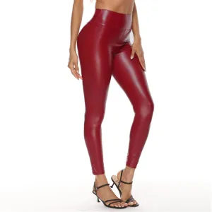 Women's High Waist Faux Skinny PU Leather Pants Leggings Butt Lifting Trousers Sexy Stretchy Sport Yoga Pants