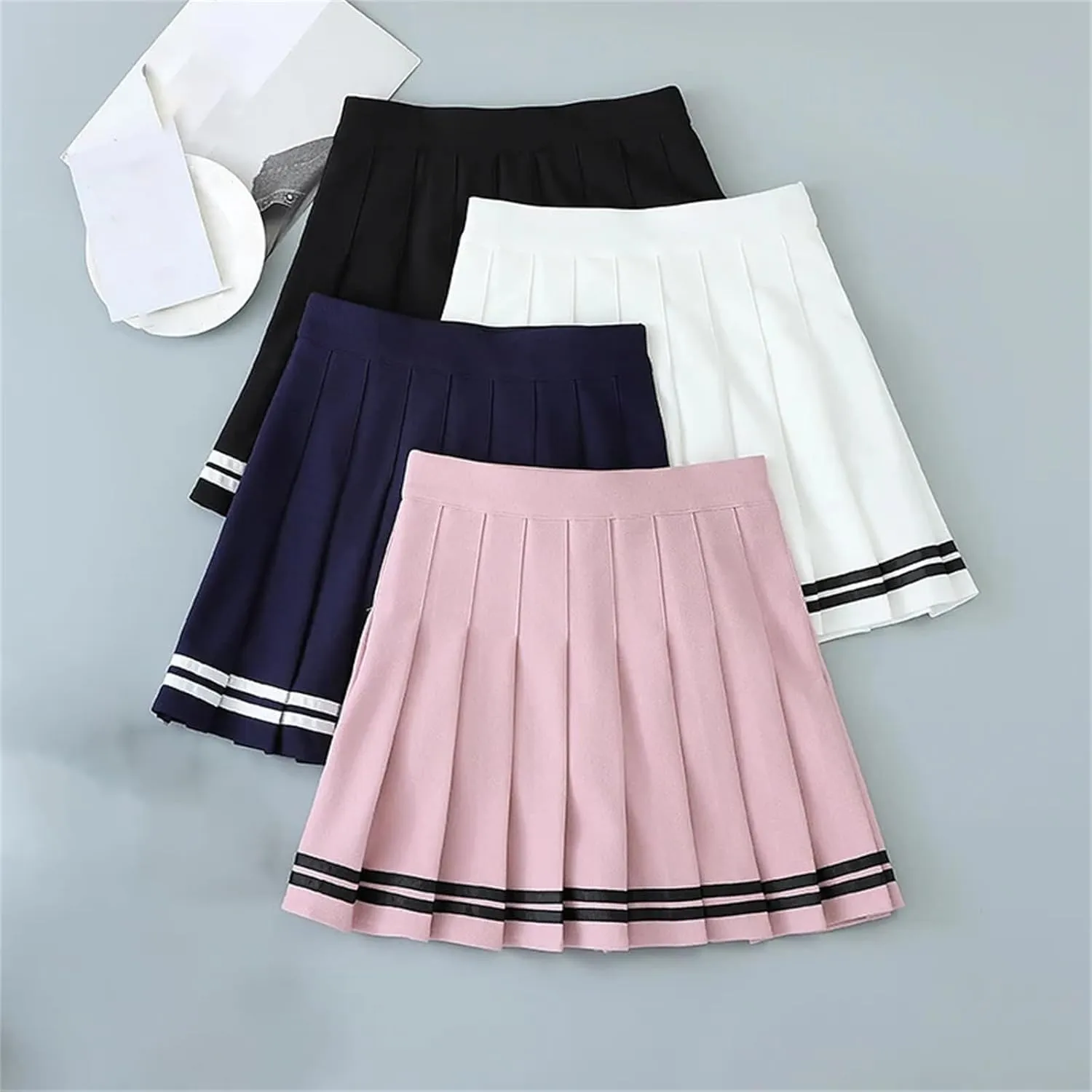 Women's High-Waisted Pleated Mini Skirt  Elastic Waist Skort for Summer School Workout Golf Running
