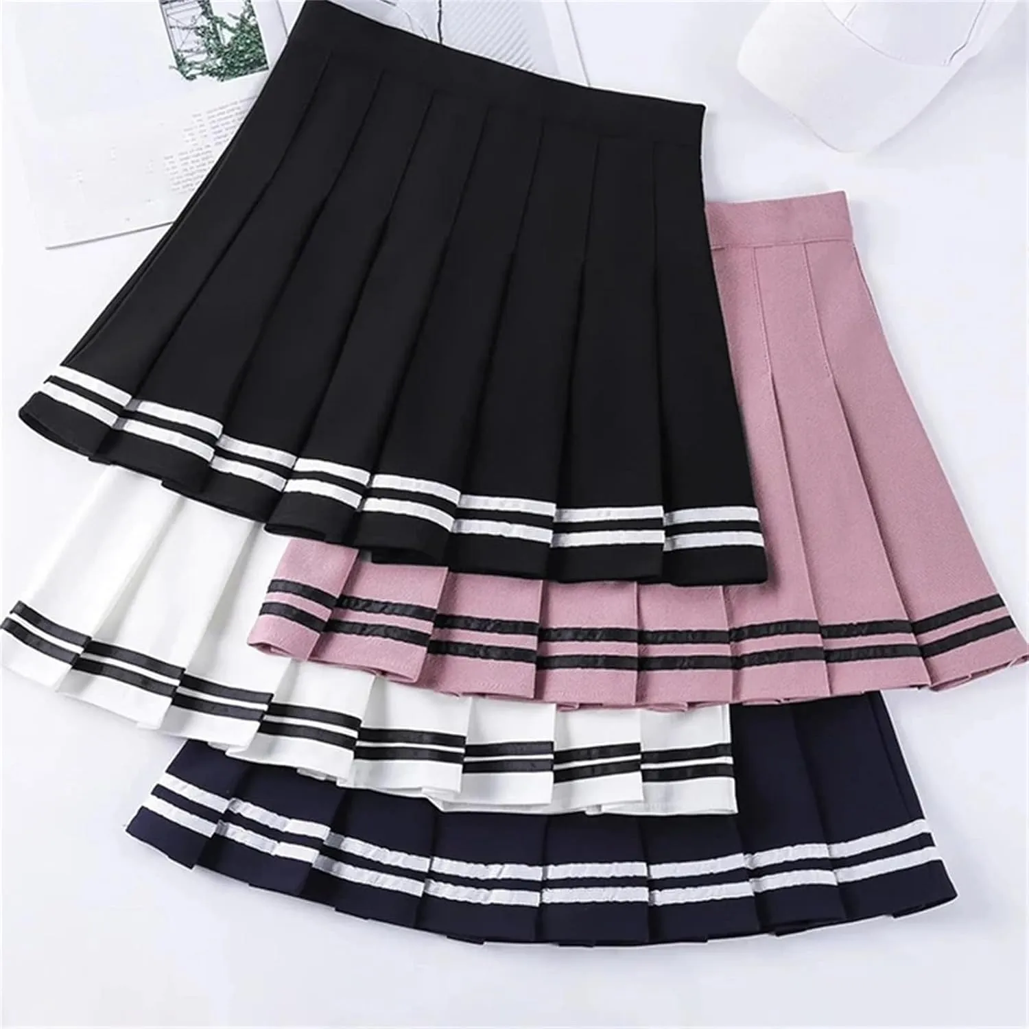 Women's High-Waisted Pleated Mini Skirt  Elastic Waist Skort for Summer School Workout Golf Running