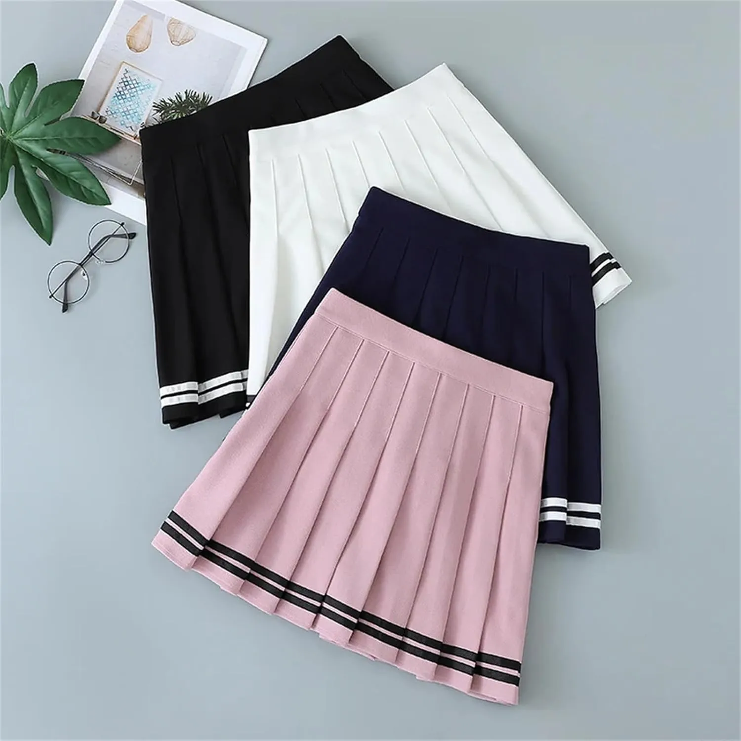 Women's High-Waisted Pleated Mini Skirt  Elastic Waist Skort for Summer School Workout Golf Running