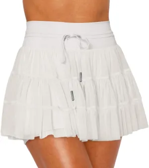 Women's High Waisted Ruffled Tennis Skirt Pleated Mesh Layered Tulle Flowy Skirt