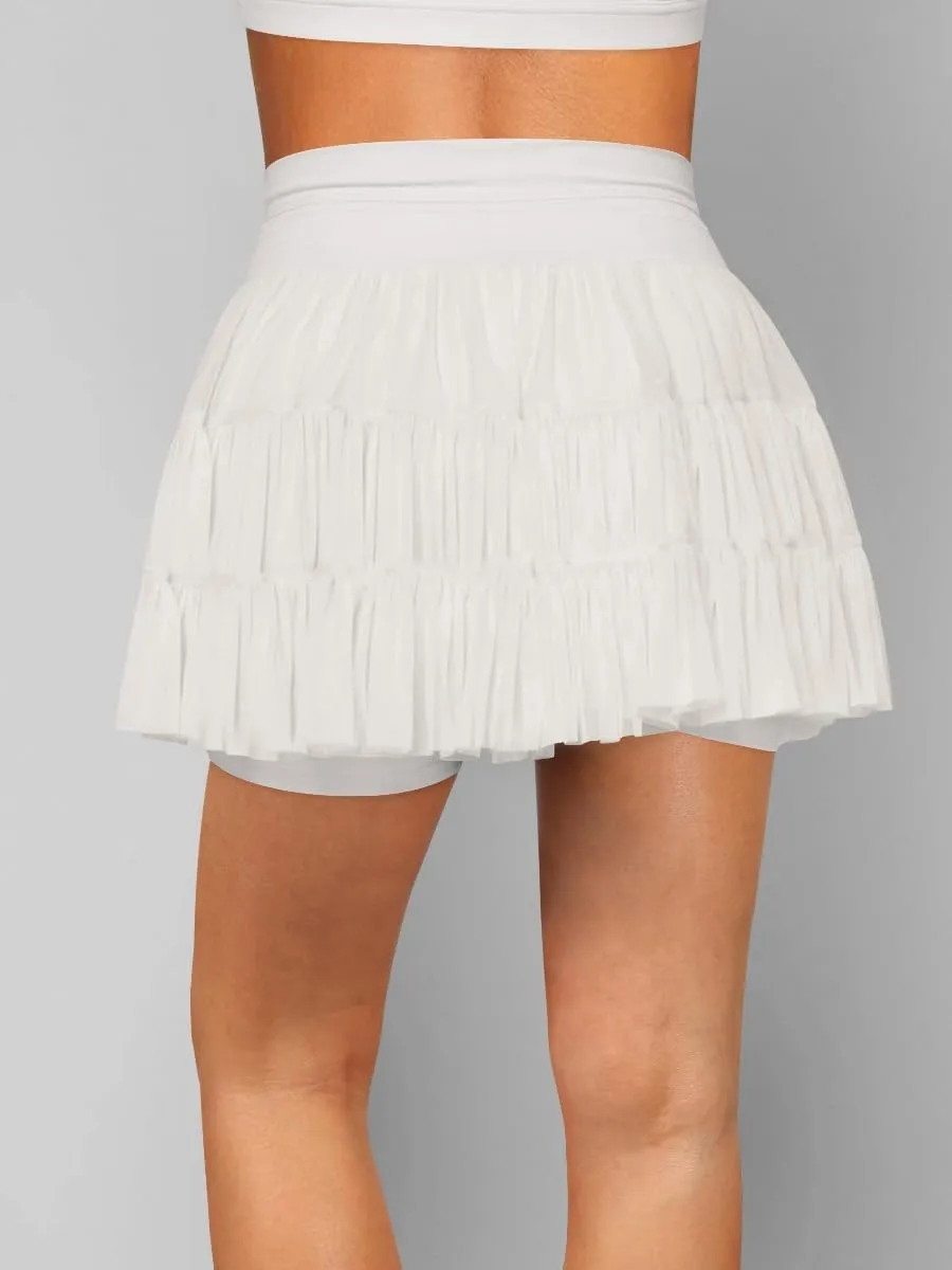 Women's High Waisted Ruffled Tennis Skirt Pleated Mesh Layered Tulle Flowy Skirt