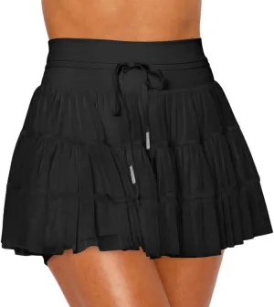 Women's High Waisted Ruffled Tennis Skirt Pleated Mesh Layered Tulle Flowy Skirt