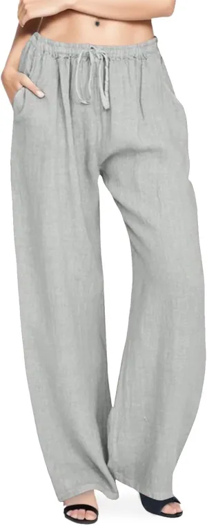 Womens Linen Pants, Casual Yoga Pants for Women Flowy High Waisted Wide Leg Pants Summer Beach Pants Boho with Pockets