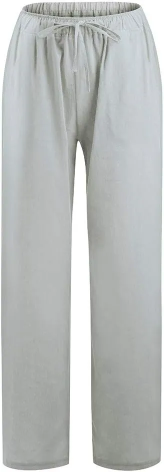 Womens Linen Pants, Casual Yoga Pants for Women Flowy High Waisted Wide Leg Pants Summer Beach Pants Boho with Pockets