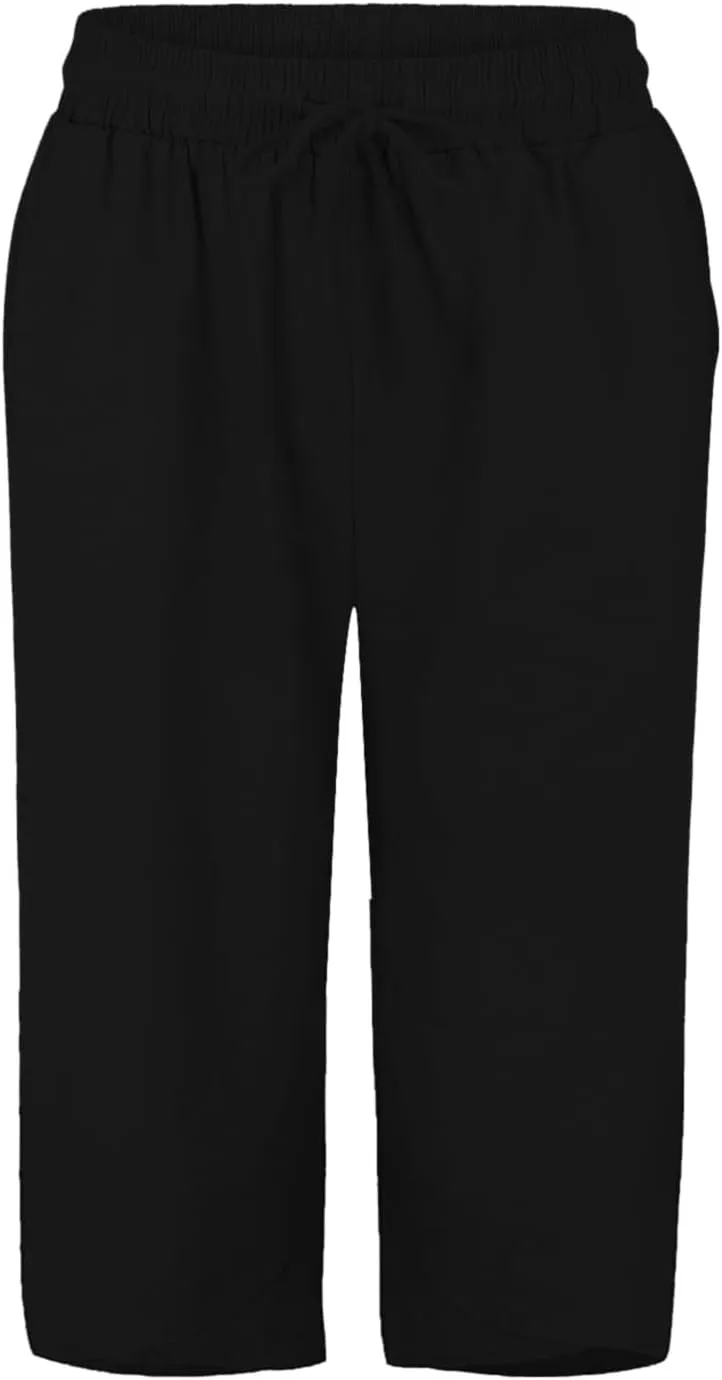 Women's Linen Pants Wide Leg Work Dress Pants Drawstring Casual Solid Color Shorts Cotton Linen Pants Casual 2025