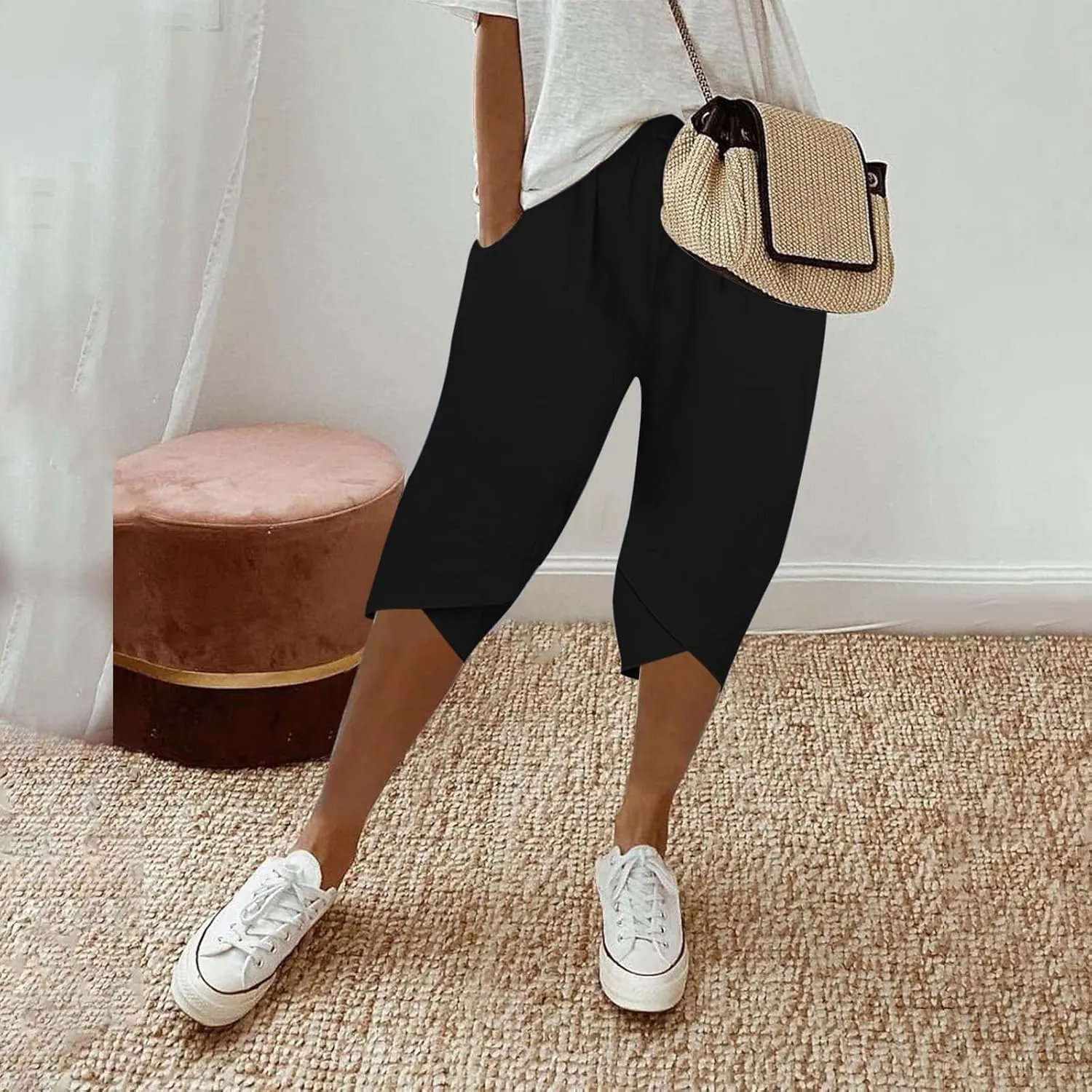 Women's Linen Pants Wide Leg Work Dress Pants Drawstring Casual Solid Color Shorts Cotton Linen Pants Casual 2025