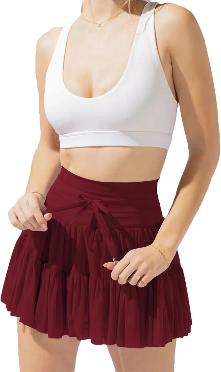 Women's Mini Pleated Skirt High Waisted Ruffle Tennis Skirts Sports Skater Running Skorts with Shorts Pockets