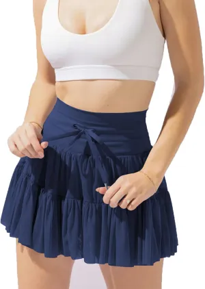 Women's Mini Pleated Skirt High Waisted Ruffle Tennis Skirts Sports Skater Running Skorts with Shorts Pockets