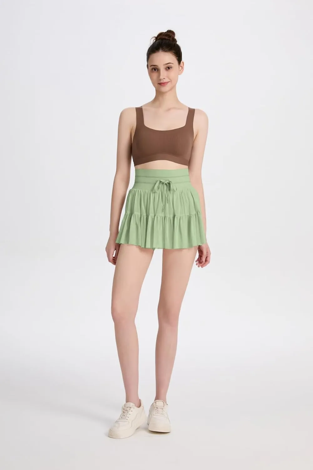 Women's Mini Pleated Skirt High Waisted Ruffle Tennis Skirts Sports Skater Running Skorts with Shorts Pockets