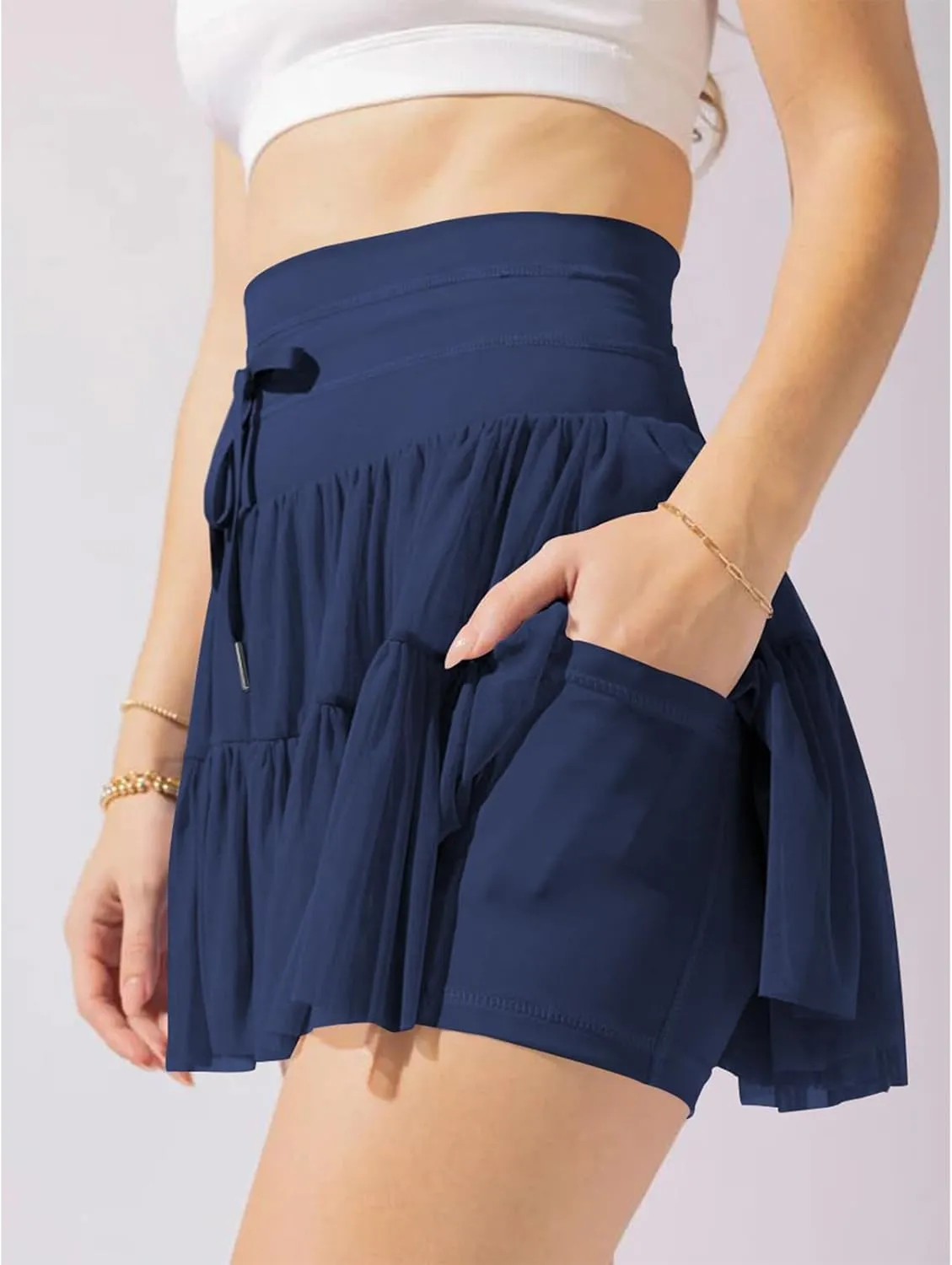 Women's Mini Pleated Skirt High Waisted Ruffle Tennis Skirts Sports Skater Running Skorts with Shorts Pockets