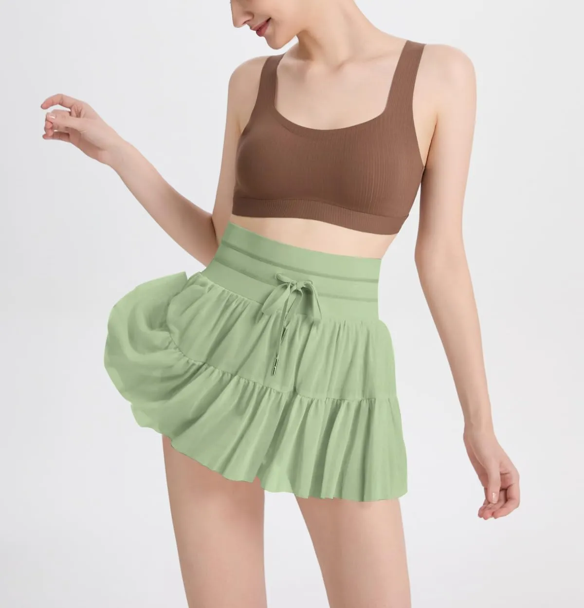 Women's Mini Pleated Skirt High Waisted Ruffle Tennis Skirts Sports Skater Running Skorts with Shorts Pockets