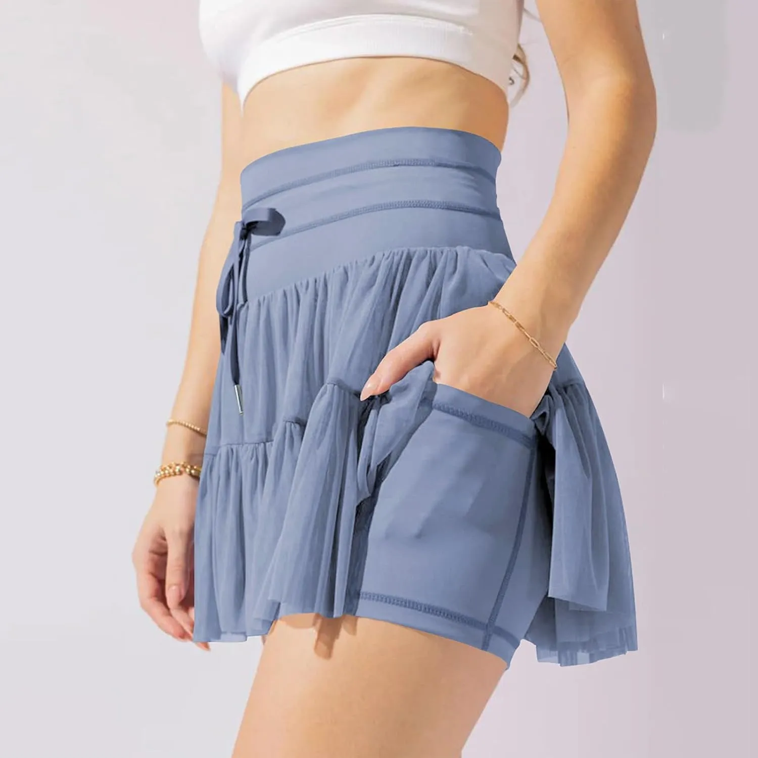 Women's Mini Pleated Skirt High Waisted Ruffle Tennis Skirts Sports Skater Running Skorts with Shorts Pockets