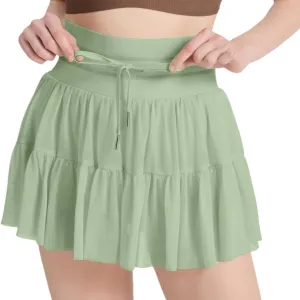 Women's Mini Pleated Skirt High Waisted Ruffle Tennis Skirts Sports Skater Running Skorts with Shorts Pockets