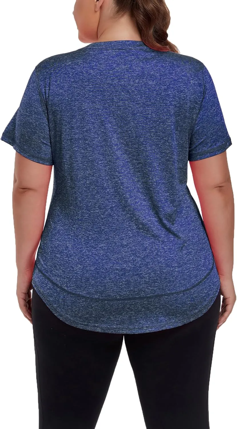 Women's Plus Size Workout Tops Short Sleeve Loose fit Shirts Athletic Gym Yoga Clothing