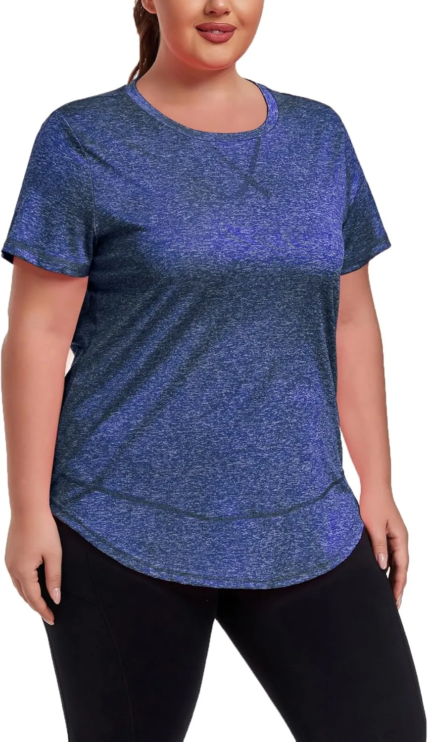 Women's Plus Size Workout Tops Short Sleeve Loose fit Shirts Athletic Gym Yoga Clothing
