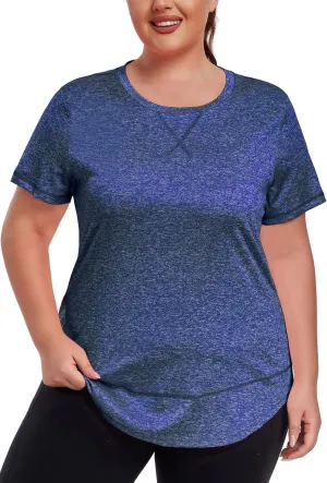 Women's Plus Size Workout Tops Short Sleeve Loose fit Shirts Athletic Gym Yoga Clothing