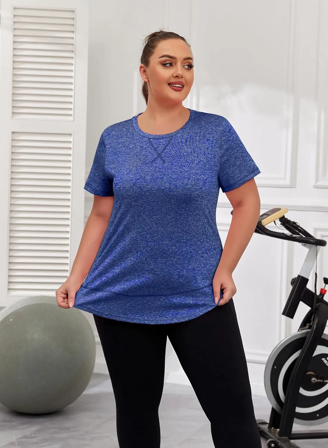 Women's Plus Size Workout Tops Short Sleeve Loose fit Shirts Athletic Gym Yoga Clothing