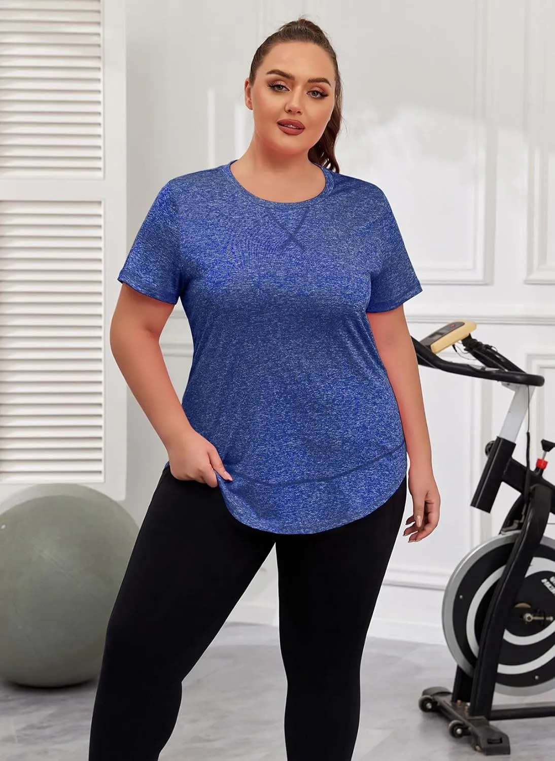 Women's Plus Size Workout Tops Short Sleeve Loose fit Shirts Athletic Gym Yoga Clothing