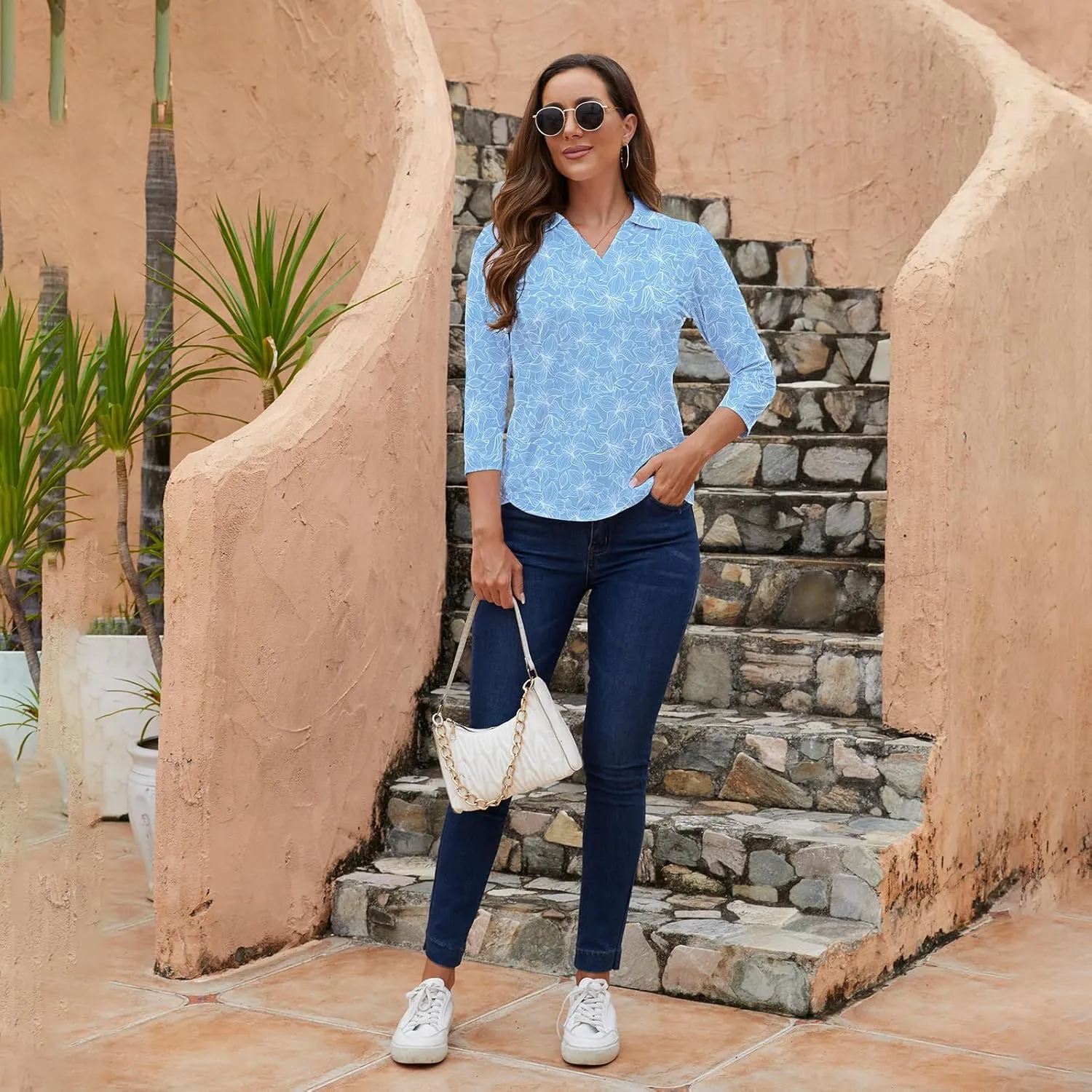 Women's Polo Shirt 3/4 Long Sleeve Golf Quick Dry T Shirts UPF 50  Athletic Casual Work Shirts Tops for Women