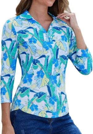 Women's Polo Shirt 3/4 Long Sleeve Golf Quick Dry T Shirts UPF 50  Athletic Casual Work Shirts Tops for Women
