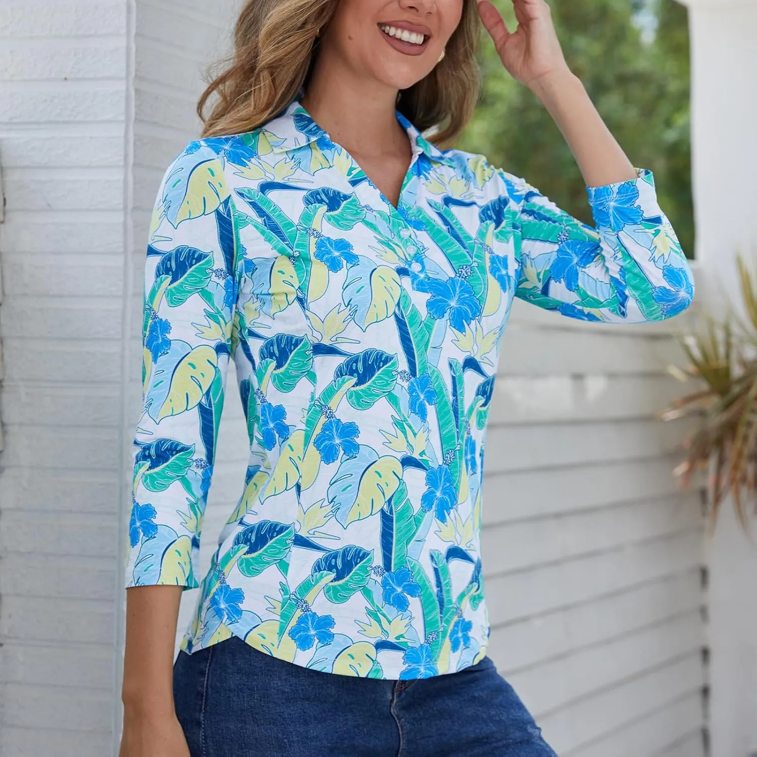 Women's Polo Shirt 3/4 Long Sleeve Golf Quick Dry T Shirts UPF 50  Athletic Casual Work Shirts Tops for Women